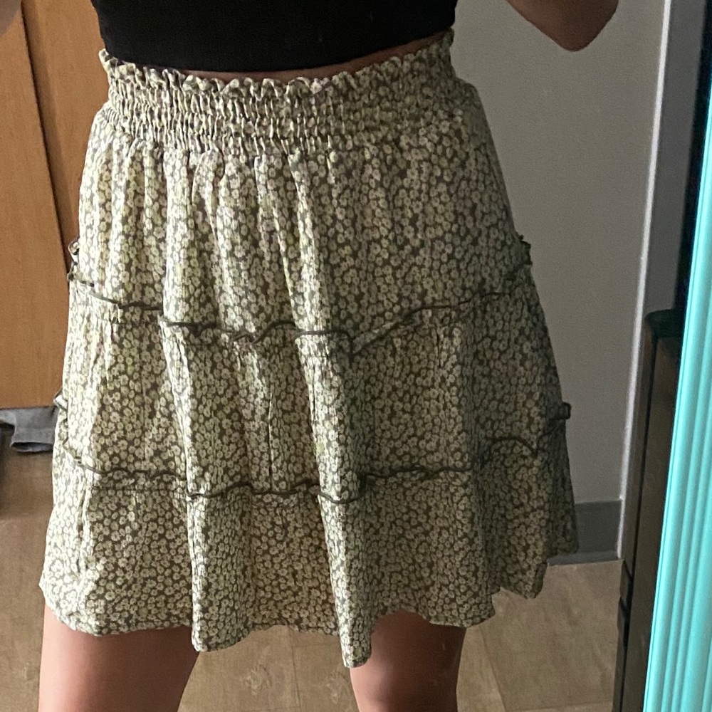 Green floral skirt